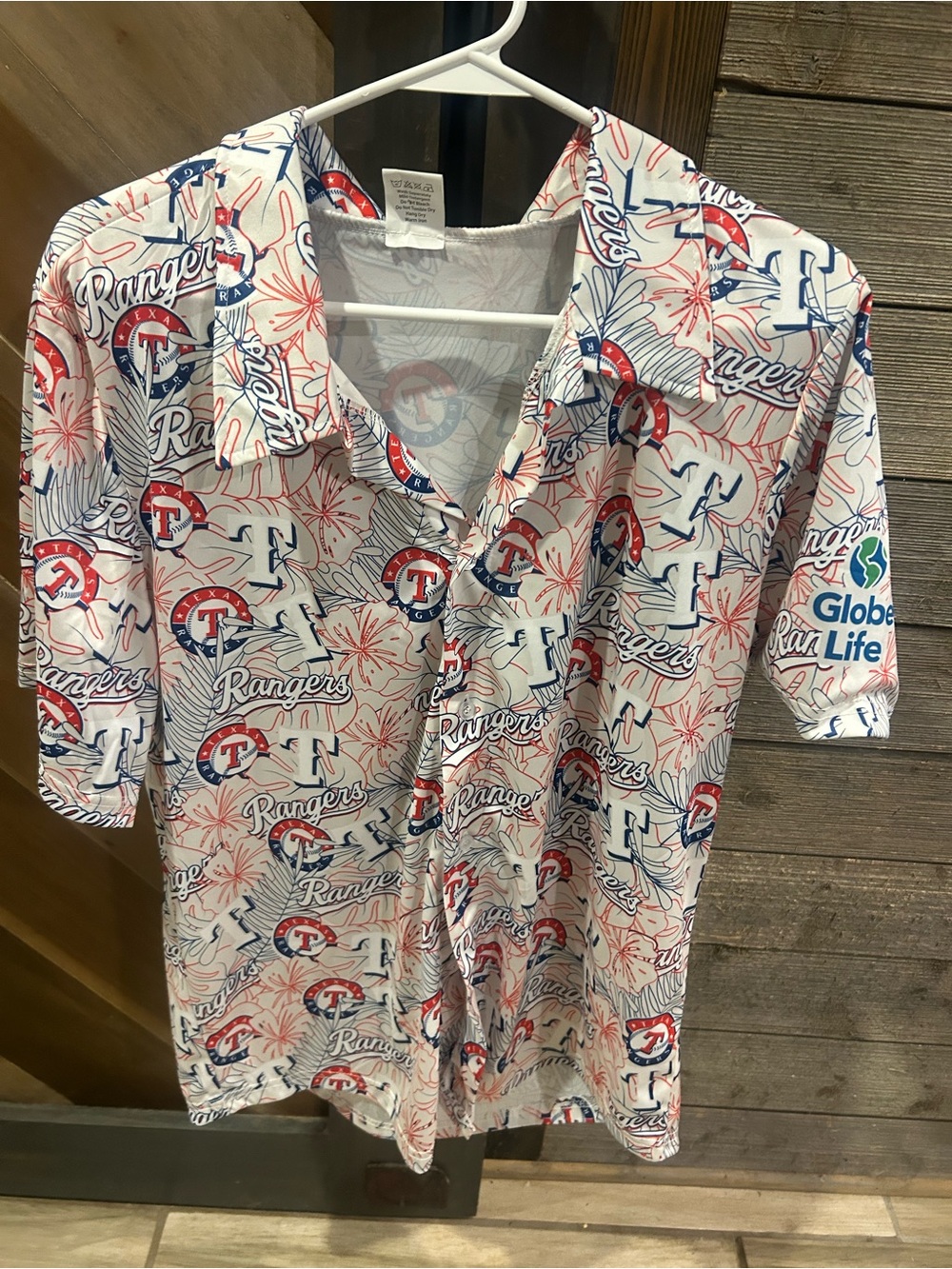 Texas Rangers Short-Sleeve Button-Down Shirt - White/Red/Blue